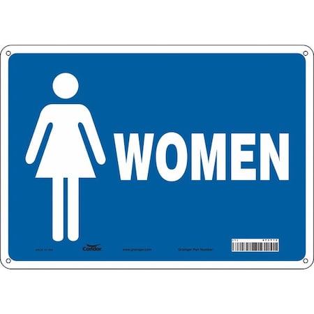 Restroom Sign, WOMEN, 14 in W x 10 in H, Horizontal Rectangle, Vinyl, 473Y12 MPN:473Y12