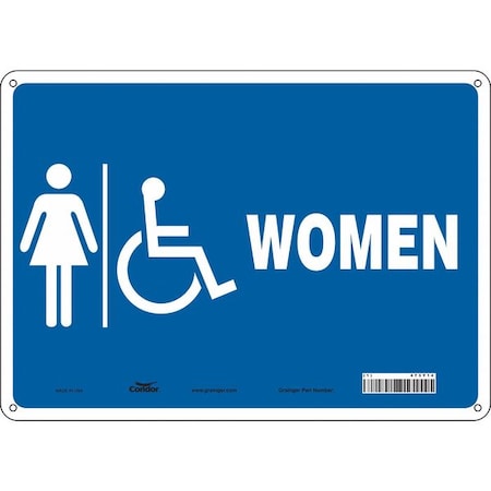 Restroom Sign, WOMEN, 14 in W x 10 in H, Horizontal Rectangle, Aluminum, 473Y14 MPN:473Y14