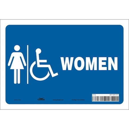 Restroom Sign, WOMEN, 10 in W x 7 in H, Vertical Rectangle, Vinyl, 473Y17 MPN:473Y17