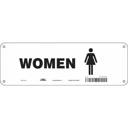 Restroom Sign, Women, 12 in W x 4 in H, Vertical Rectangle, Fiberglass, 473Y23 MPN:473Y23