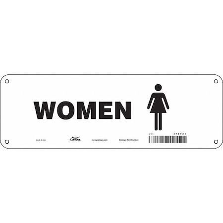 Restroom Sign, WOMEN, 12 in W x 4 in H, Vertical Rectangle, Polyethylene, 473Y24 MPN:473Y24