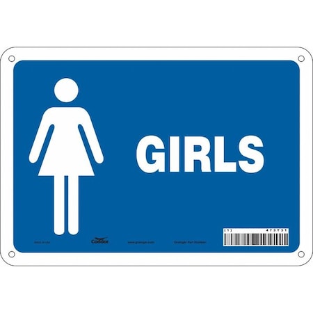 Restroom Sign, GIRLS, 10 in W x 7 in H, Vertical Rectangle, Polyethylene, 473Y31 MPN:473Y31