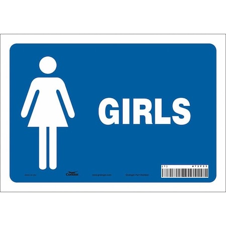 Restroom Sign, GIRLS, 10 in W x 7 in H, Vertical Rectangle, Vinyl, 473Y33 MPN:473Y33