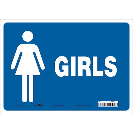 Restroom Sign, GIRLS, 14 in W x 10 in H, Horizontal Rectangle, Vinyl, 473Y34 MPN:473Y34