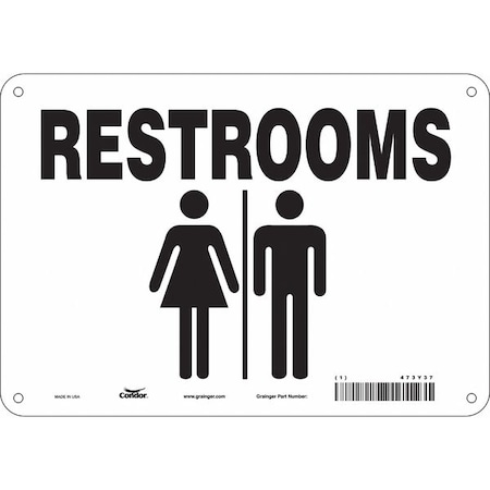 RESTROOMS, 10 in W x 7 in H, Vertical Rectangle, Polyethylene, 473Y37 MPN:473Y37