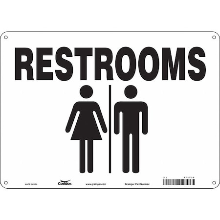 RESTROOMS, 14 in W x 10 in H, Horizontal Rectangle, Polyethylene, 473Y38 MPN:473Y38