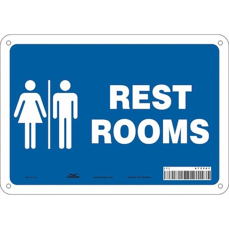 RESTROOMS, 10 in W x 7 in H, Vertical Rectangle, Aluminum, 473Y41 MPN:473Y41