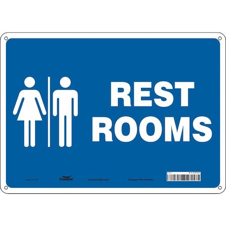 RESTROOMS, 14 in W x 10 in H, Horizontal Rectangle, Polyethylene, 473Y44 MPN:473Y44
