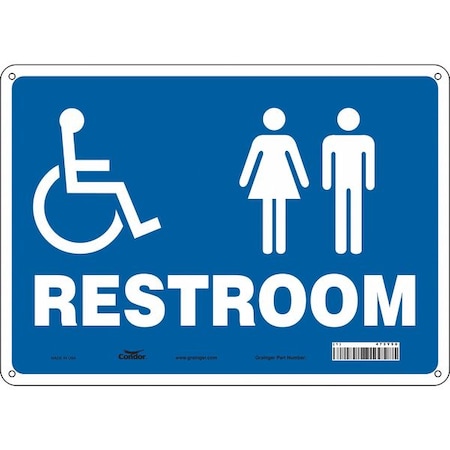 RESTROOM, 14 in W x 10 in H, Horizontal Rectangle, Polyethylene, 473Y50 MPN:473Y50