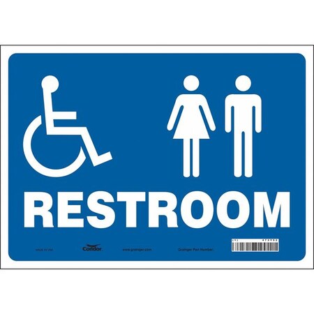 RESTROOM, 14 in W x 10 in H, Horizontal Rectangle, Vinyl, 473Y52 MPN:473Y52