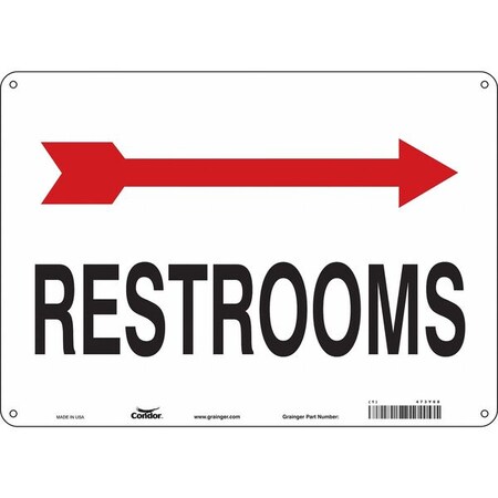 RESTROOM, 14 in W x 10 in H, Horizontal Rectangle, Polyethylene, 473Y68 MPN:473Y68