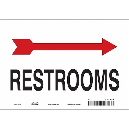 RESTROOMS, 10 in W x 7 in H, Vertical Rectangle, Vinyl, 473Y69 MPN:473Y69