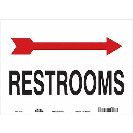 RESTROOMS, 14 in W x 10 in H, Horizontal Rectangle, Vinyl, 473Y70 MPN:473Y70
