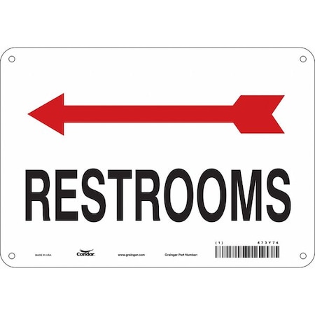 RESTROOMS, 10 in W x 7 in H, Vertical Rectangle, Polyethylene, 473Y74 MPN:473Y74