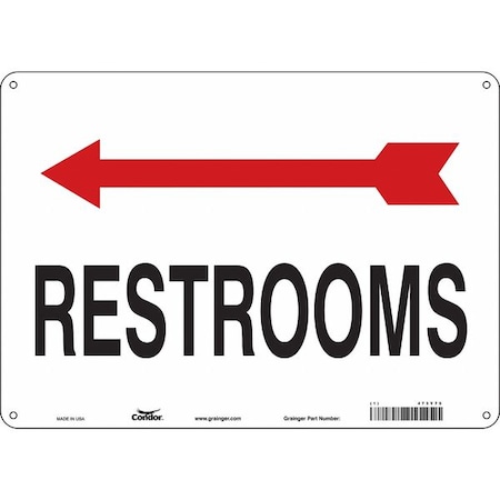 RESTROOMS, 14 in W x 10 in H, Horizontal Rectangle, Polyethylene, 473Y75 MPN:473Y75