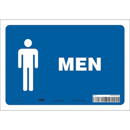 Restroom Sign, MEN, 10 in W x 7 in H, Vertical Rectangle, Vinyl, 473Z03 MPN:473Z03