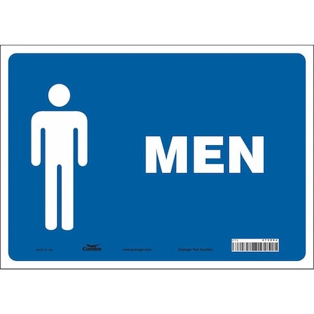 Restroom Sign, MEN, 14 in W x 10 in H, Horizontal Rectangle, Vinyl, 473Z04 MPN:473Z04