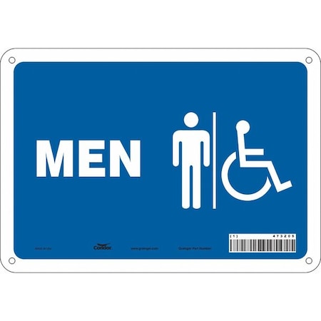Restroom Sign, MEN, 10 in W x 7 in H, Vertical Rectangle, Aluminum, 473Z05 MPN:473Z05