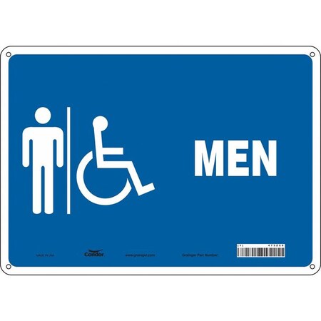 Restroom Sign, MEN, 14 in W x 10 in H, Horizontal Rectangle, Aluminum, 473Z06 MPN:473Z06