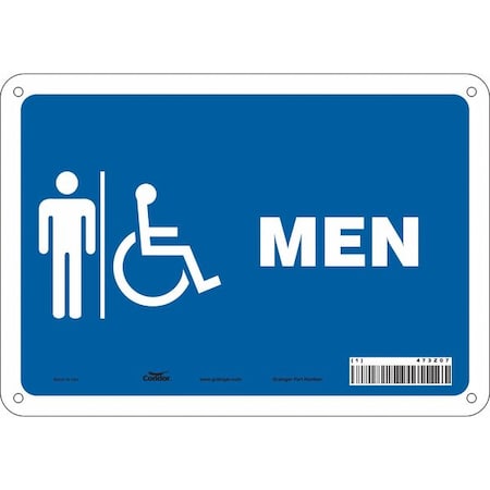 Restroom Sign, MEN, 10 in W x 7 in H, Vertical Rectangle, Polyethylene, 473Z07 MPN:473Z07