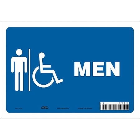 Restroom Sign, MEN, 10 in W x 7 in H, Vertical Rectangle, Vinyl, 473Z09 MPN:473Z09