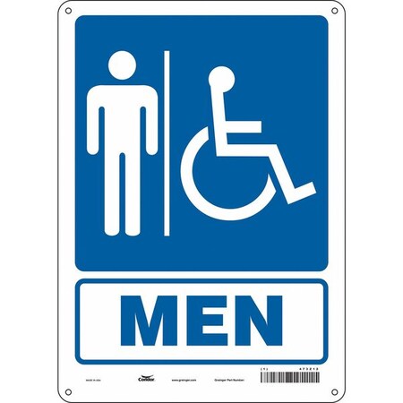 Restroom Sign, MEN, 10 in W x 14 in H, Vertical Rectangle, Aluminum, 473Z12 MPN:473Z12