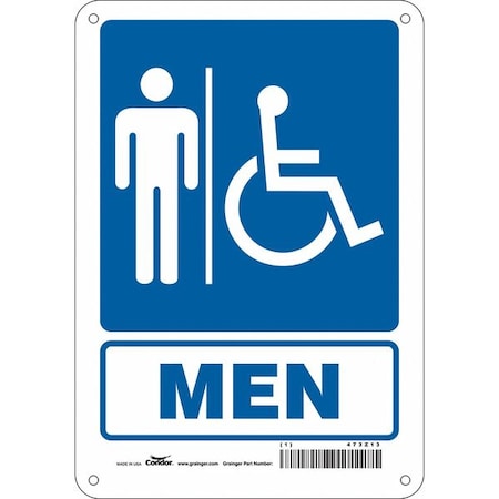 Restroom Sign, MEN, 7 in W x 10 in H, Horizontal Rectangle, Polyethylene, 473Z13 MPN:473Z13