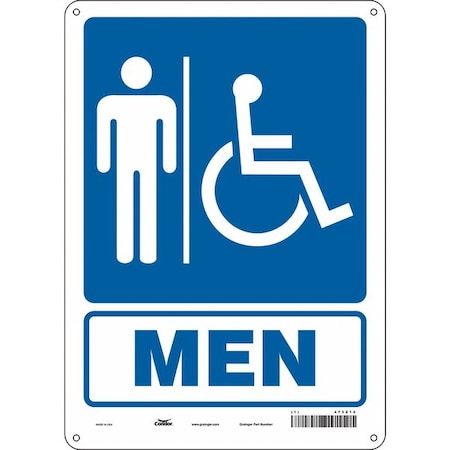 Restroom Sign, MEN, 10 in W x 14 in H, Vertical Rectangle, Polyethylene, 473Z14 MPN:473Z14