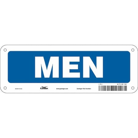 Restroom Sign, MEN, 10 in W x 3 1/2 in H, Vertical Rectangle, Polyethylene, 473Z18 MPN:473Z18