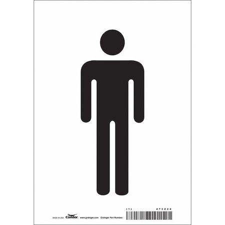 Restroom Sign, (MEN), 7 in W x 10 in H, Horizontal Rectangle, Vinyl, 473Z24 MPN:473Z24