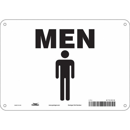 Restroom Sign, MEN, 10 in W x 7 in H, Vertical Rectangle, Aluminum, 473Z26 MPN:473Z26