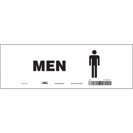 Restroom Sign, MEN, 12 in W x 4 in H, Vertical Rectangle, Vinyl, 473Z41 MPN:473Z41