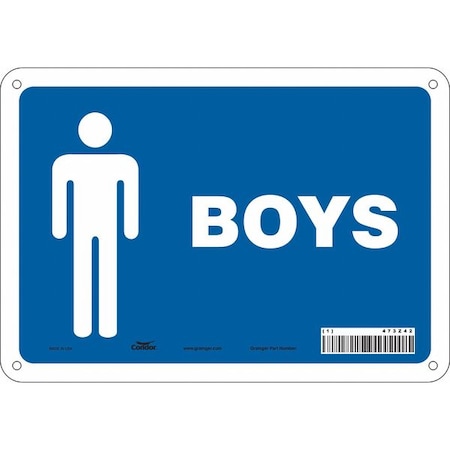 Restroom Sign, BOYS, 10 in W x 7 in H, Vertical Rectangle, Aluminum, 473Z42 MPN:473Z42