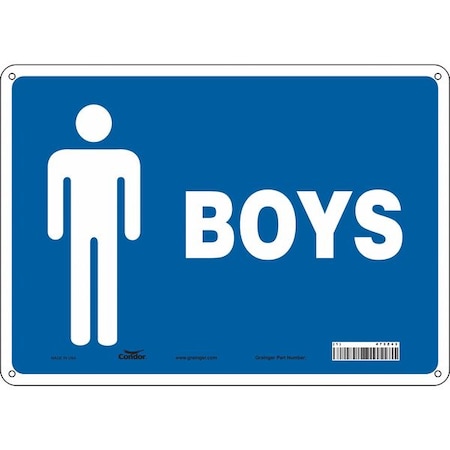 Restroom Sign, BOYS, 14 in W x 10 in H, Horizontal Rectangle, Aluminum, 473Z43 MPN:473Z43
