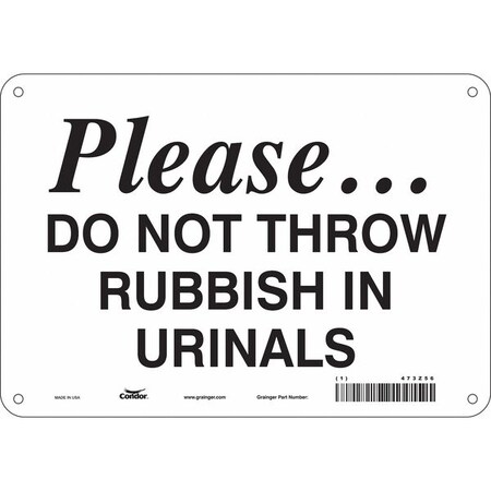 PLEASE.DO NOT THROW RUBBISH IN URINALS, 10 in W x 7 in H, Vertical Rectangle, Polyethylene, 473Z56 MPN:473Z56