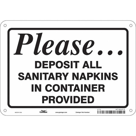 PLEASE.DEPOSIT ALL SANITARY NAPKINS IN CONTAINER PROVIDED, 10 in W x 7 in H, Rectangle, 474A10 MPN:474A10