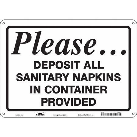 PLEASE.DEPOSIT ALL SANITARY NAPKINS IN CONTAINER PROVIDED, 14 in W x 10 in H, Aluminum, 474A11 MPN:474A11