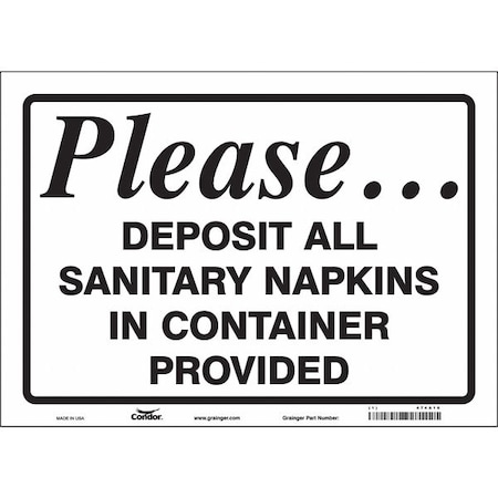 PLEASE.DEPOSIT ALL SANITARY NAPKINS IN CONTAINER PROVIDED, 14 in W x 10 in H, Vinyl, 474A16 MPN:474A16
