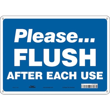 PLEASE FLUSH AFTER EACH USE, 14 in W x 10 in H, Horizontal Rectangle, Aluminum, 474A42 MPN:474A42