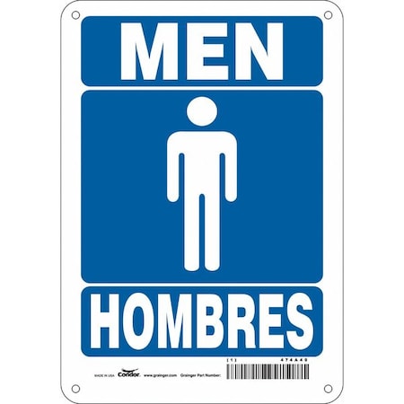 Restroom Sign, MEN/HOMBRES, 7 in W x 10 in H, Horizontal Rectangle, Polyethylene, 474A49 MPN:474A49