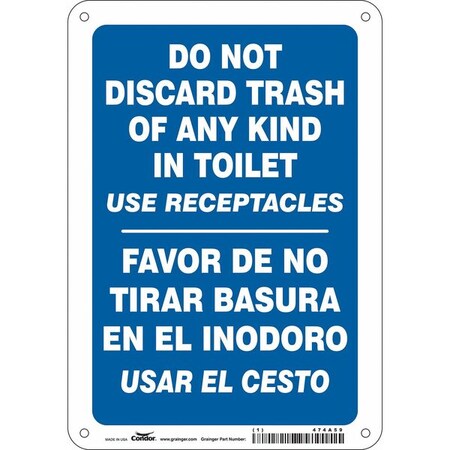 Do Not Discard Trash of Any Kind In Toilet, 7 in W x 10 in H, Horizontal Rectangle, Aluminum, 474A59 MPN:474A59
