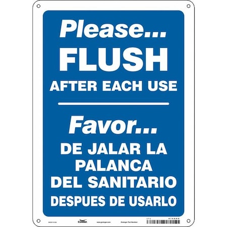 PLEASE. FLUSH AFTER EACH USE, Spanish-Bilingual, 10 in W x 14 in H, 474A66 MPN:474A66