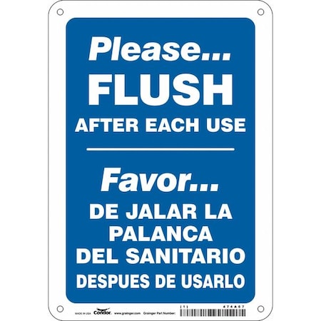 PLEASE. FLUSH AFTER EACH USE, Spanish-Bilingual, 7 in W x 10 in H, 474A67 MPN:474A67