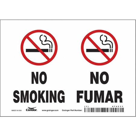 No Header, No Smoking/No Fumar, 7 in W x 5 in H, Horizontal Rectangle, Vinyl MPN:474C31