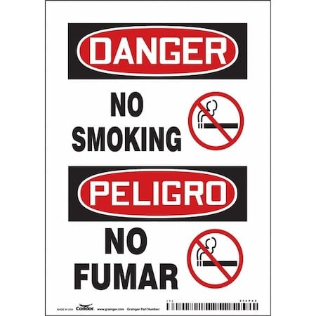 Danger, NO SMOKING, 5 in W x 7 in H, Vertical Rectangle, Vinyl MPN:474P45
