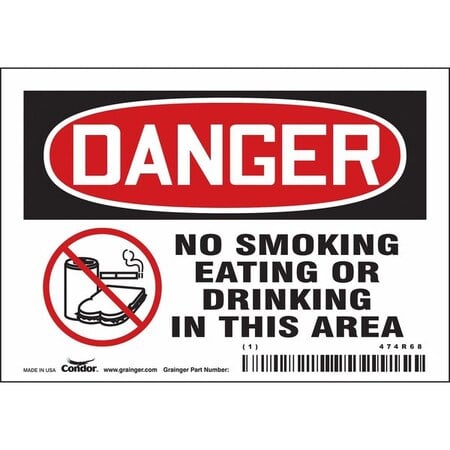 Safety Sign, 3 1/2 in H, 5 in W, Vinyl, Horizontal Rectangle, English, 474R68 MPN:474R68