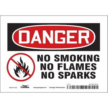 Safety Sign, 5 in H, 7 in W, Vinyl, Horizontal Rectangle, English, 474T24 MPN:474T24
