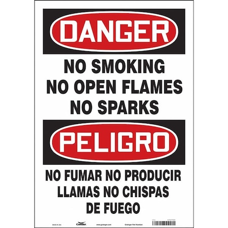Safety Sign, 20 in H, 14 in W, Vinyl, Vertical Rectangle, English, Spanish, 474T55 MPN:474T55
