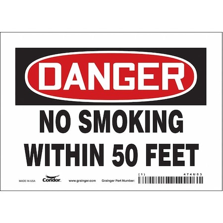 Safety Sign, 5 in H, 7 in W, Vinyl, Horizontal Rectangle, English, 474U03 MPN:474U03