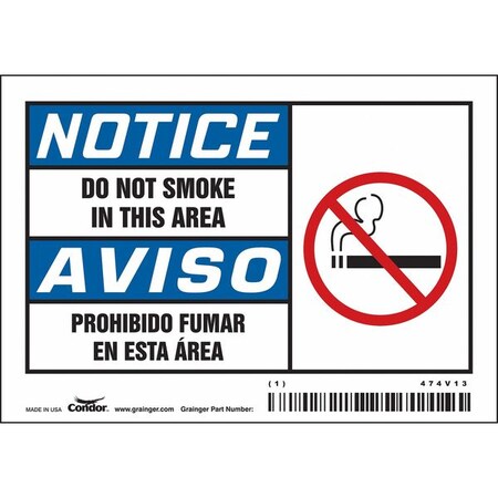 Safety Sign, 3 1/2 in H, 5 in W, Vinyl, Horizontal Rectangle, English, Spanish, 474V13, PK5 MPN:474V13